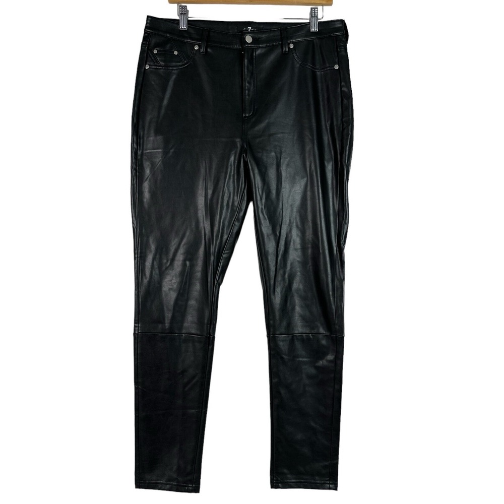 7 For All Mankind Faux Leather Pants Womens Large Black Skinny Stretch Coated